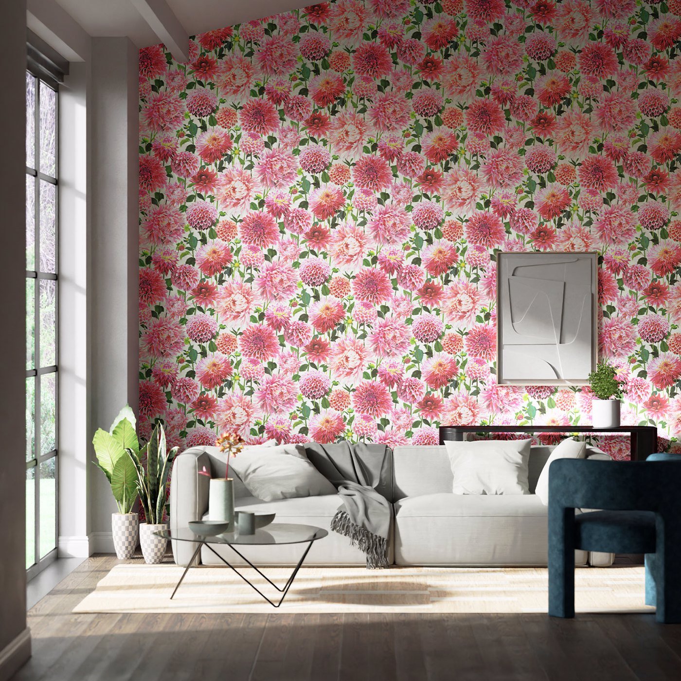 Dahlia Wallpaper - Blossom/Emerald/New Beginnings - HQN2112843 - Harlequin - Premier Wallcovering