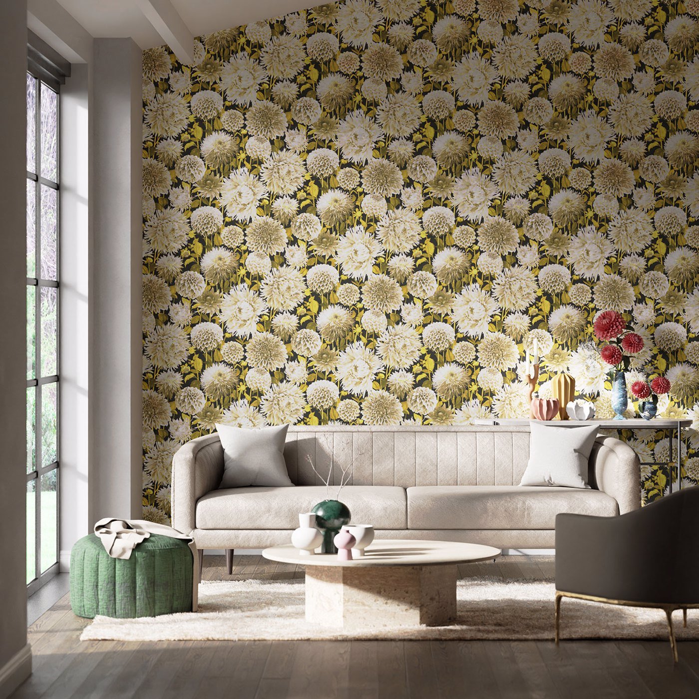 Dahlia Wallpaper - Fig Blossom/Nectar/Black Earth - HQN2112846 - Harlequin - Premier Wallcovering