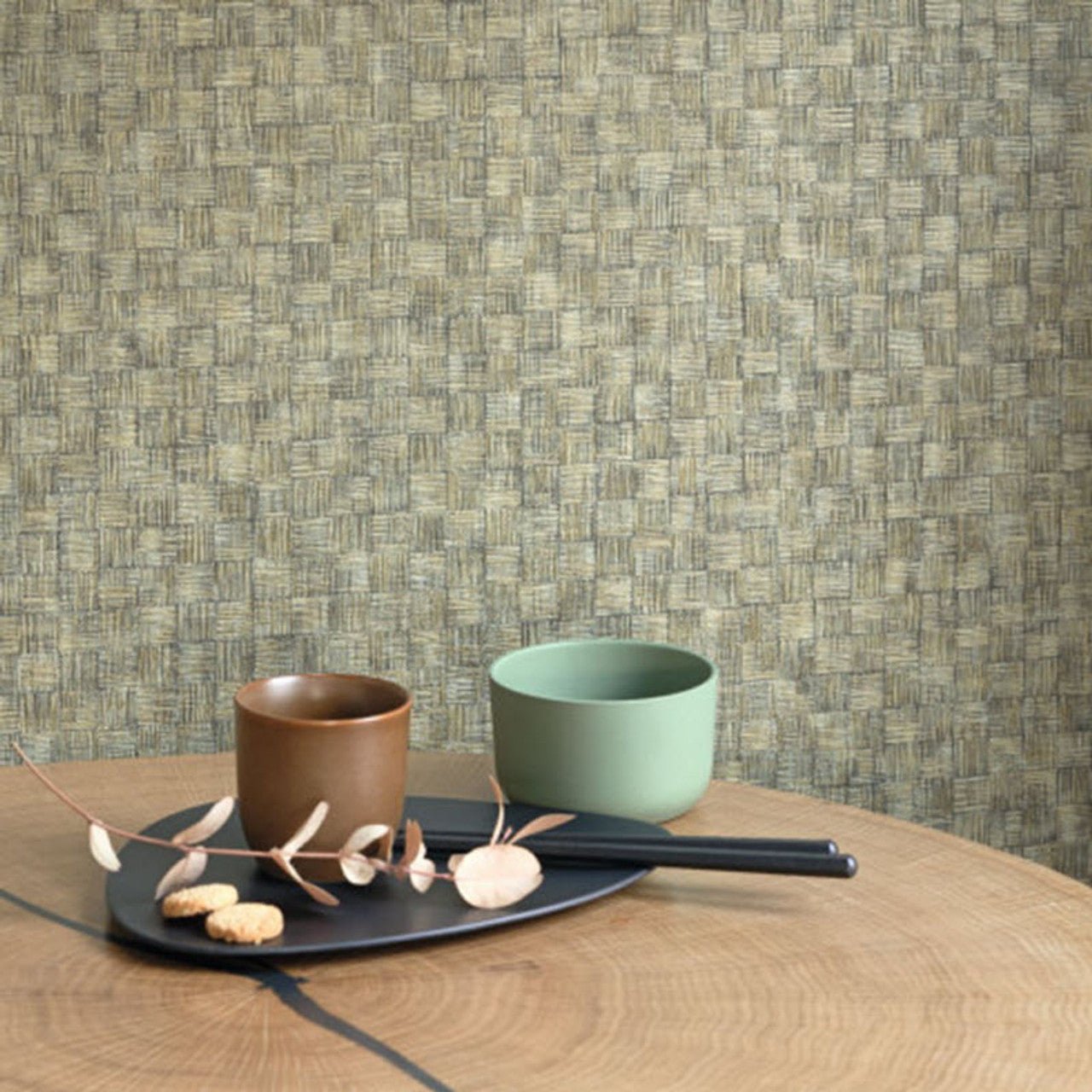 Damier Ginkgo Wallpaper - Vert Kaki - Casadeco - 86257520 - Premier Wallcovering