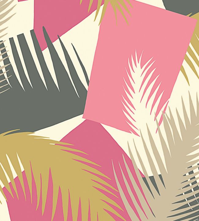 Deco Palm Wallpaper - Fuchsia, Magenta, Gold & Charcoal on Cream - 105/8038 - Cole & Son - Premier Wallcovering