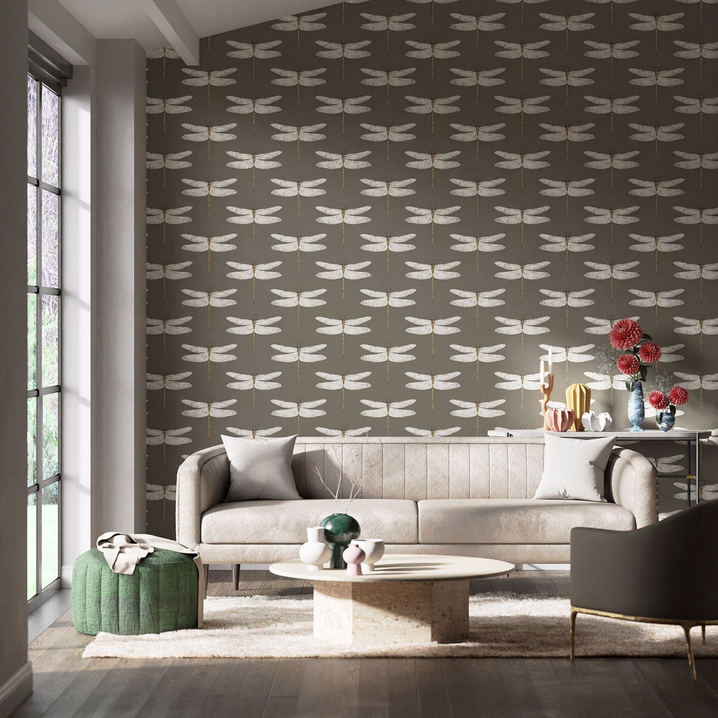 Demoiselle Wallpaper - Graphite/Almond - HGAT111242 - Harlequin - Premier Wallcovering
