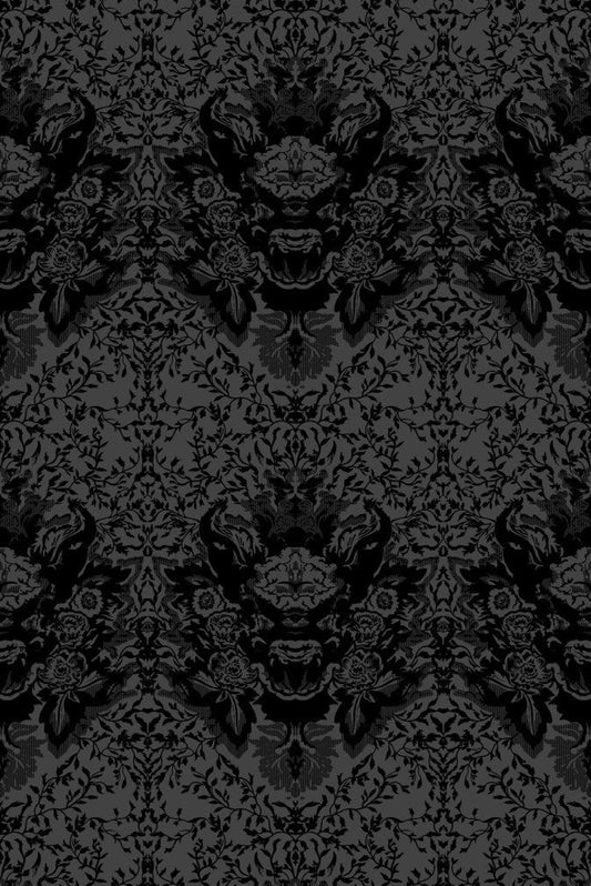 Devil Damask Flock Wallpaper - Black on Carbon - Timorous Beasties - EX/DVL/4007/01 - Premier Wallcovering