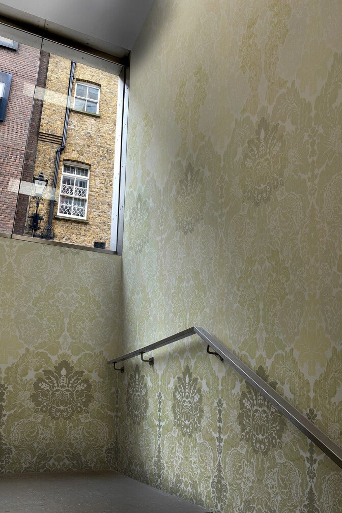 Disappearing Damask Superwide Wallpaper Panel - Lime Green - Timorous Beasties - ROR/DISD/OBRN/02 - Premier Wallcovering