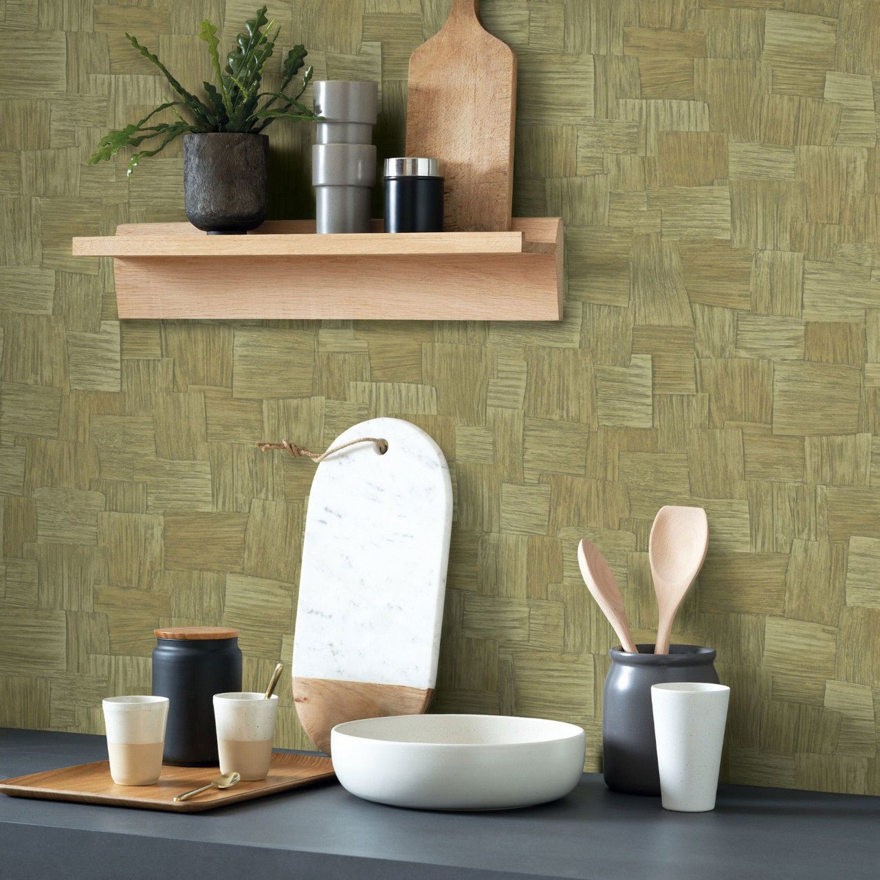 Dura Babylone Wallpaper - Vert Olive - Casadeco - 89747419 - Premier Wallcovering