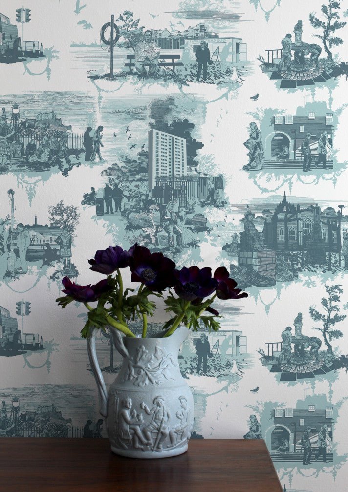 Edinburgh Toile Wallpaper - Blue - Timorous Beasties - TB/EDTOIL/MICA/03 - Premier Wallcovering