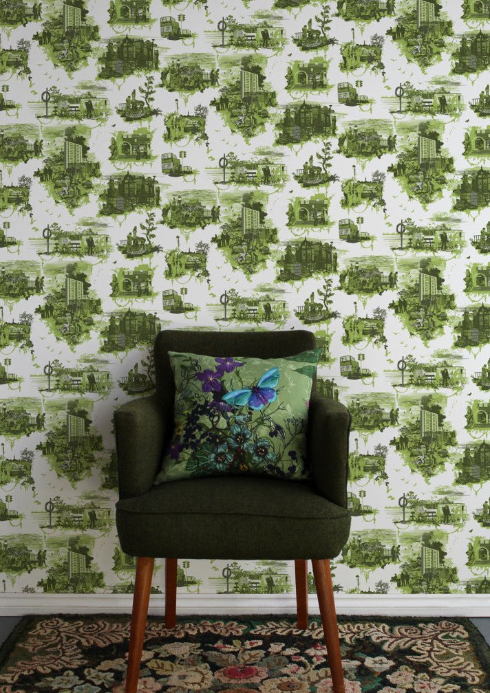 Edinburgh Toile Wallpaper - Green - Timorous Beasties - TB/EDTOIL/MICA/02 - Premier Wallcovering