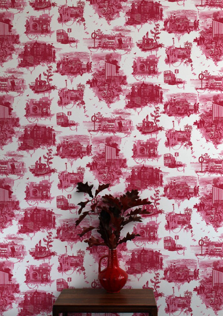 Edinburgh Toile Wallpaper - Red - Timorous Beasties - TB/EDTOIL/MICA/01 - Premier Wallcovering