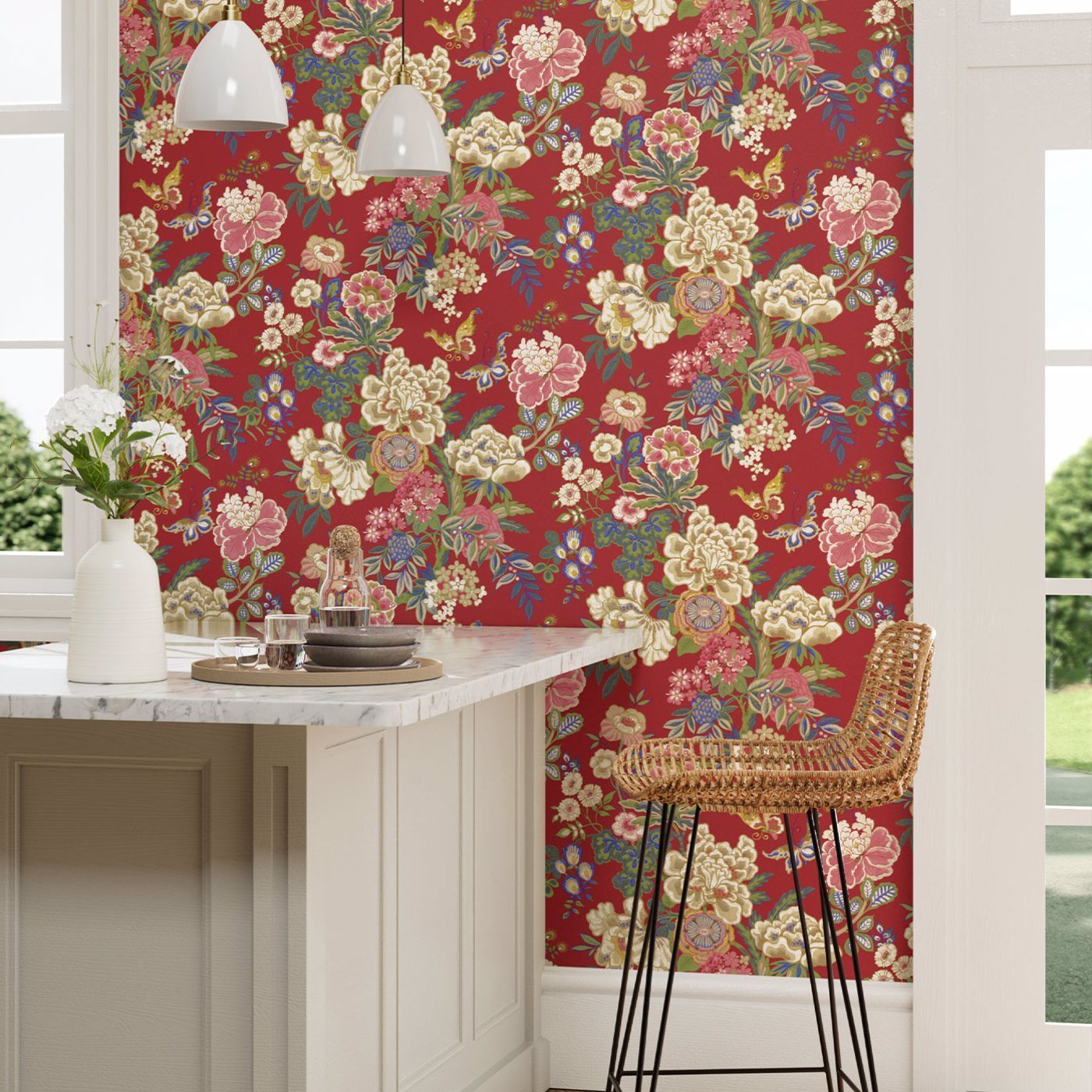 Emperor Peony Wallpaper - Cinnabar Red - DWAW217119 - Sanderson
