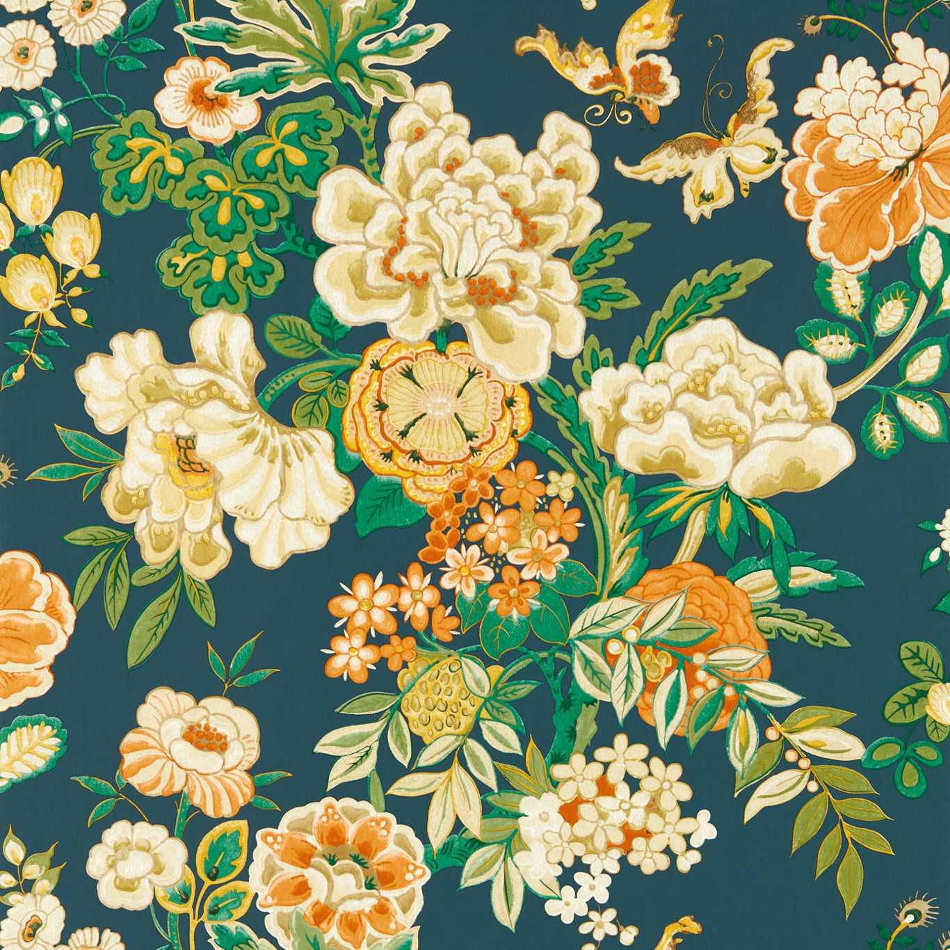 Emperor Peony Wallpaper - Midnight/Apricot - DWAW217120 - Sanderson