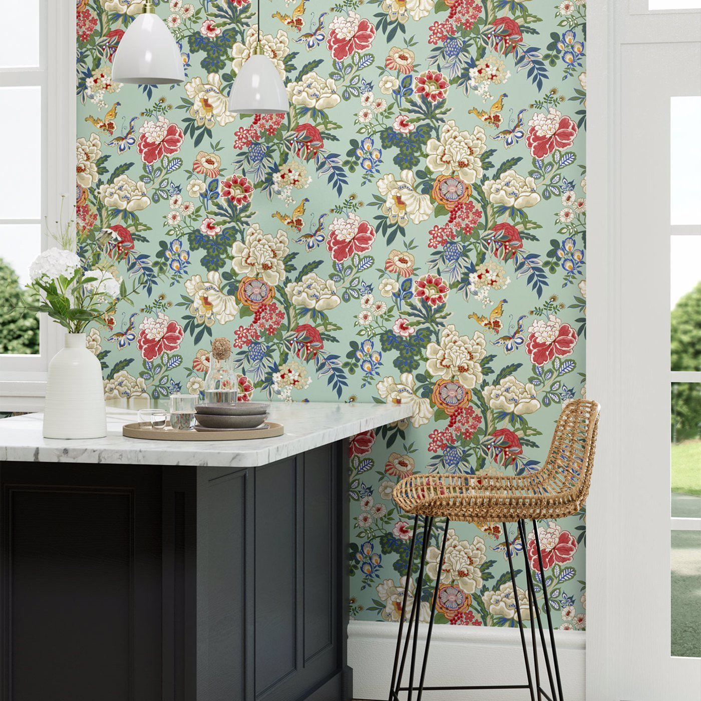 Emperor Peony Wallpaper - Jade/Apricot - DWAW217122 - Sanderson