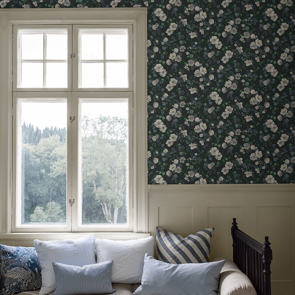 Enchanting Flower Wallpaper - Teal - Boråstapeter - 4279 - Premier Wallcovering