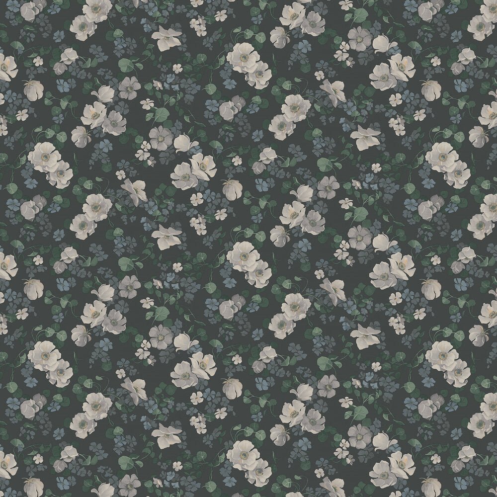 Enchanting Flower Wallpaper - Teal - Boråstapeter - 4279 - Premier Wallcovering