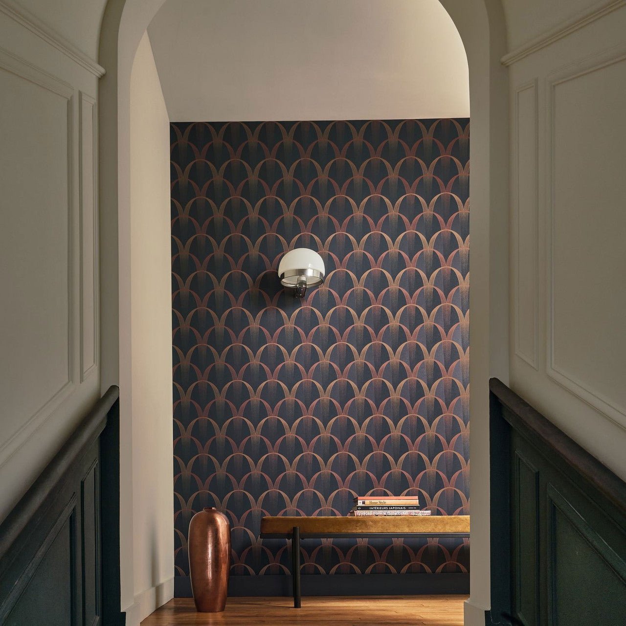 Entree Des Artistes Annees Folles Wallpaper - Bleu Encre / Terracotta - Casadeco - 201046810 - Premier Wallcovering