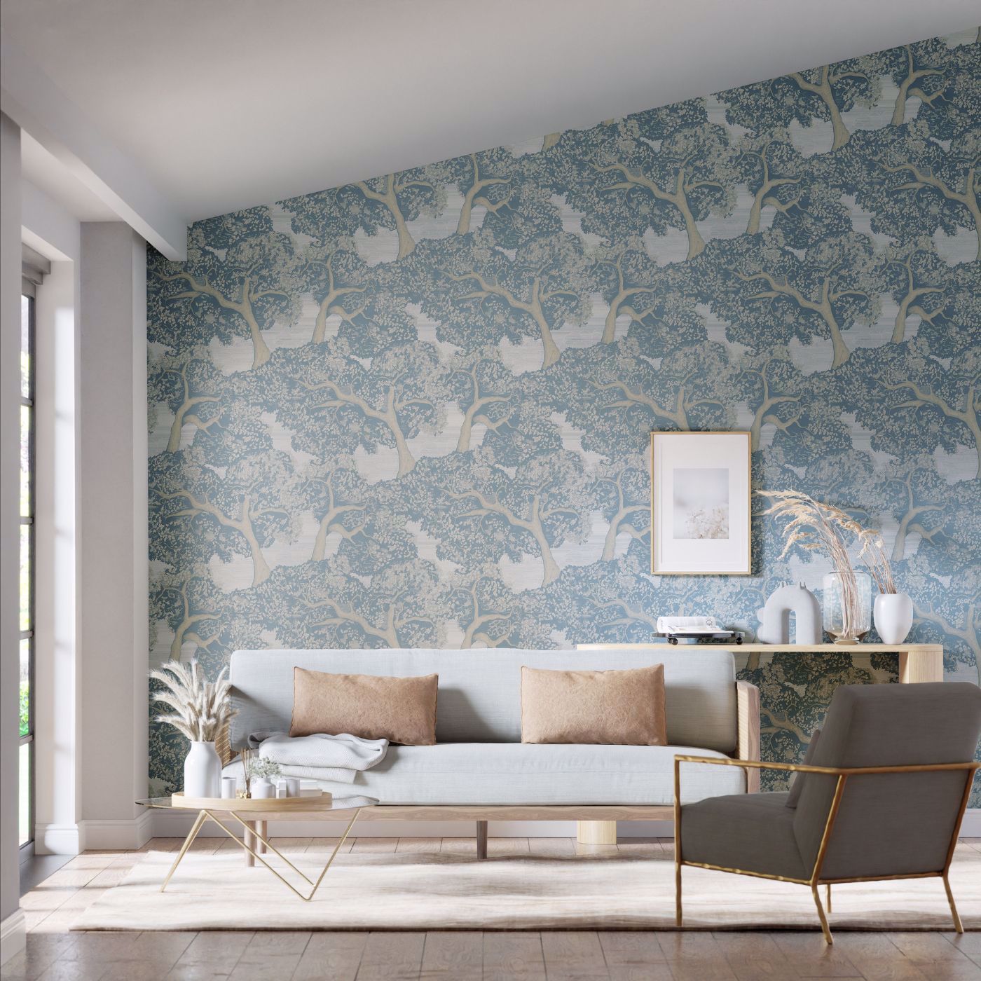 Eternal Oak Wallpaper - Skyblue/First Light - HC4W113023 - Harlequin - Premier Wallcovering