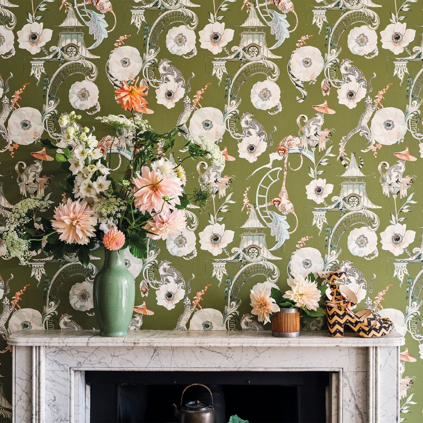 Euphoria Wallpaper - Somerset Green - Romo - Temperley London - W448/04 - Premier Wallcovering