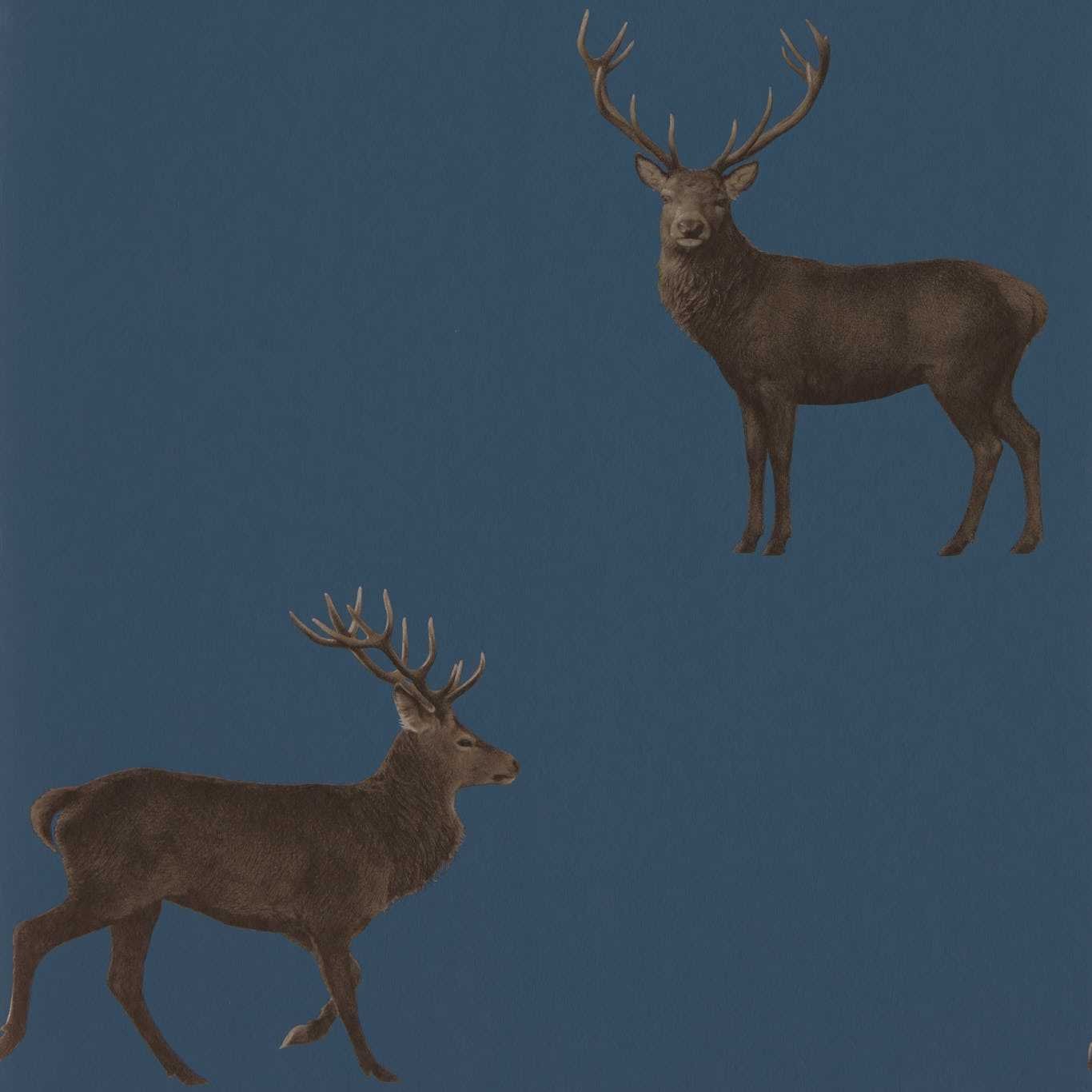 Evesham Deer Wallpaper - Indigo - DYSI216620 - Sanderson