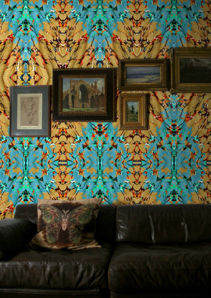 Ex Libris Wallpaper - Jasper on Old Gold - Timorous Beasties - ROR/XLIB/PRL/03 - Premier Wallcovering