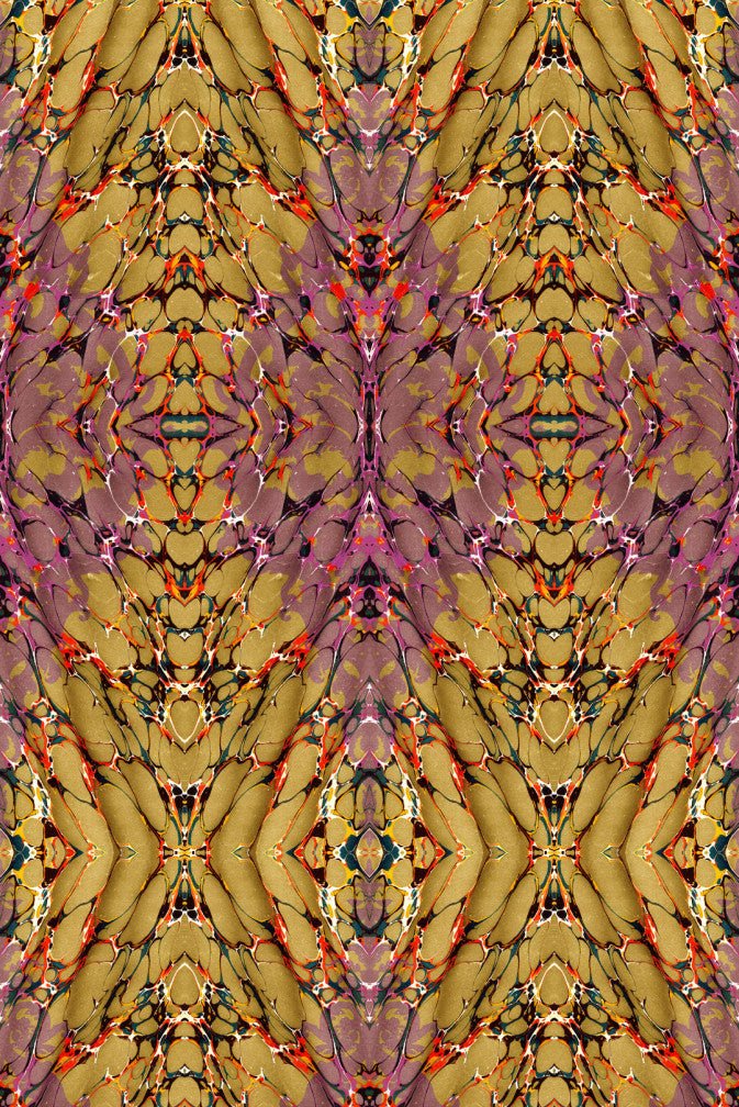 Ex Libris Wallpaper - Wine on Old Gold - Timorous Beasties - ROR/XLIB/PRL/01 - Premier Wallcovering