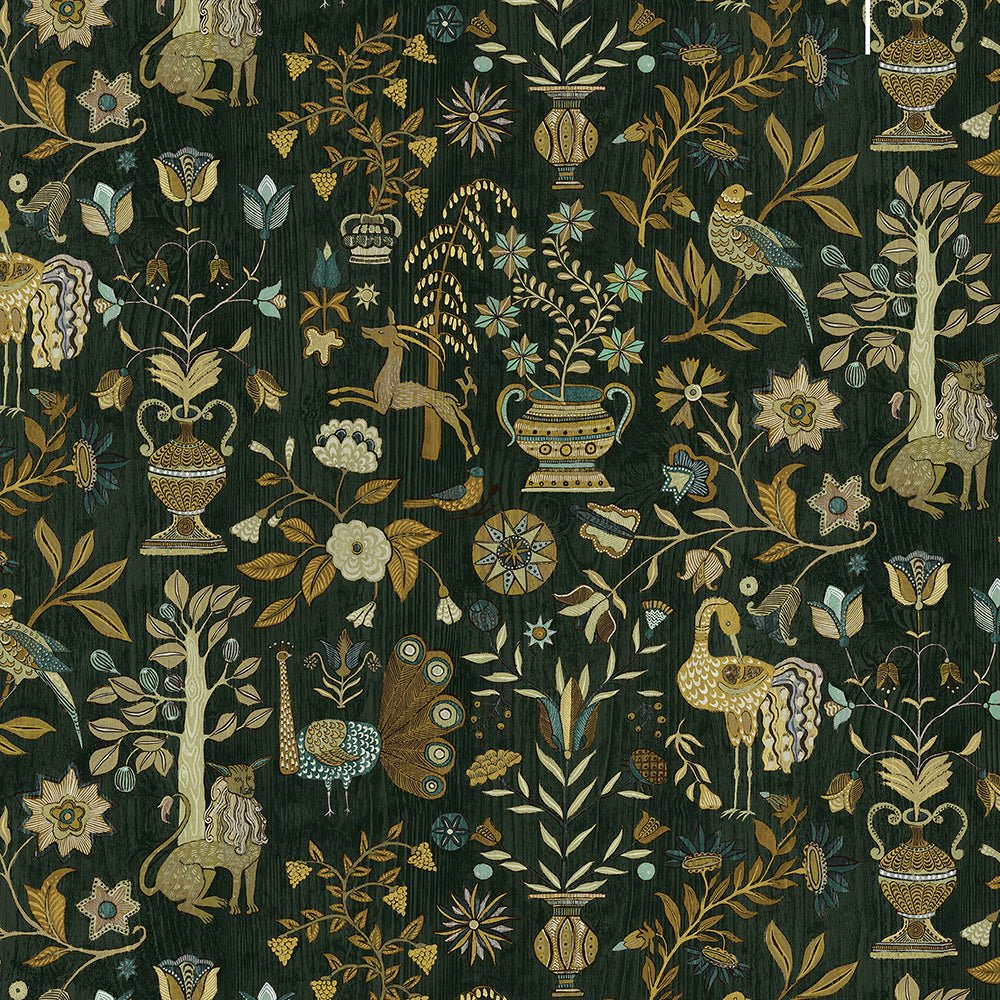 Fable Garden Wallpaper - Olive and Black - Josephine Munsey - JMW-104511 - Premier Wallcovering