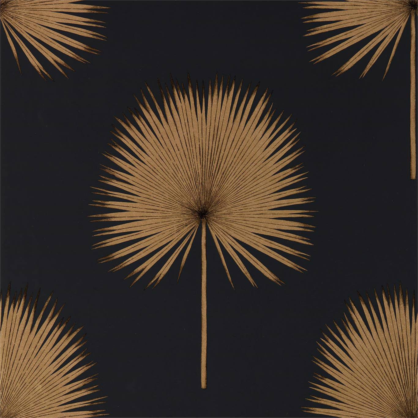 Fan Palm Wallpaper - Charcoal/Gold - Sanderson - DGLW216639