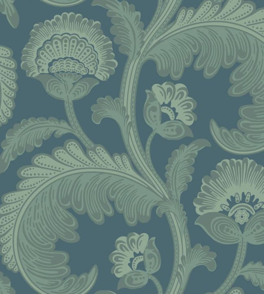 Fanfare Flock Wallpaper - Duck Egg on Dark Petrol - 116/7026 - Cole & Son - Premier Wallcovering