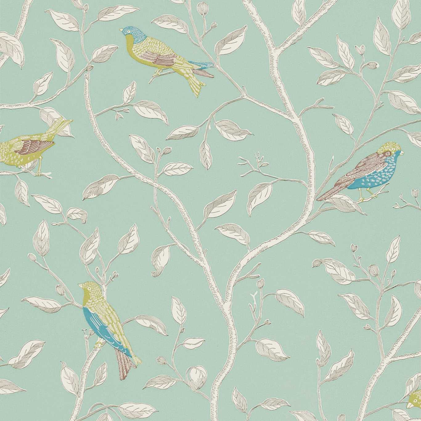 Finches Wallpaper - Duck Egg - DOPWFI103 - Sanderson