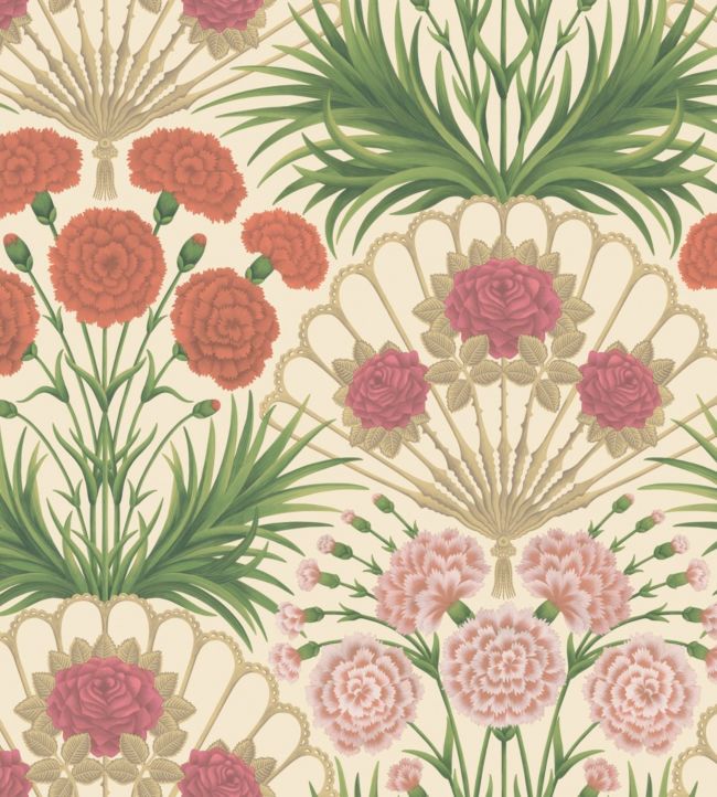 Flamenco Fan Wallpaper - Fuchsia, Rouge & Metallic Gold on Cream - 117/14045 - Cole & Son - Premier Wallcovering