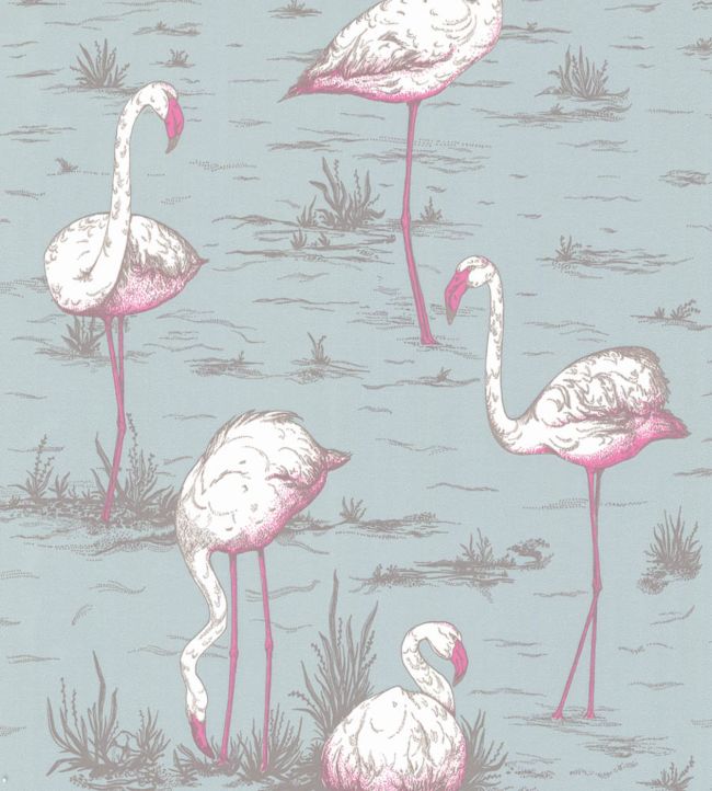 Flamingos Wallpaper - White & Fuchsia on Sea Foam - 66/6044 - Cole & Son - Premier Wallcovering