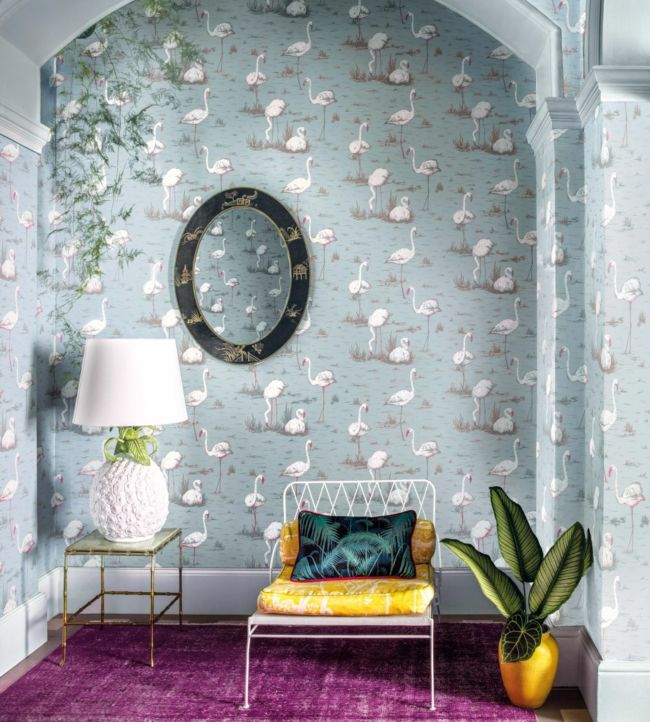 Flamingos Wallpaper - White & Fuchsia on Taupe - 66/6042 - Cole & Son - Premier Wallcovering