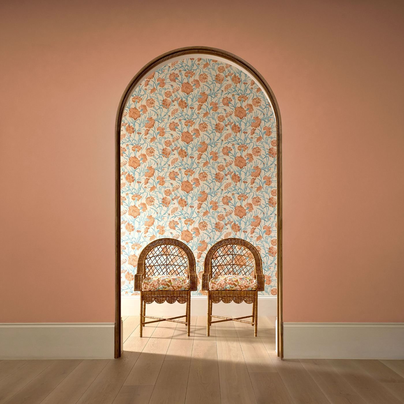 Fleur de Joie Wallpaper - Paprika/Aqua/Soft Focus - HRTW113132 - Harlequin - Premier Wallcovering