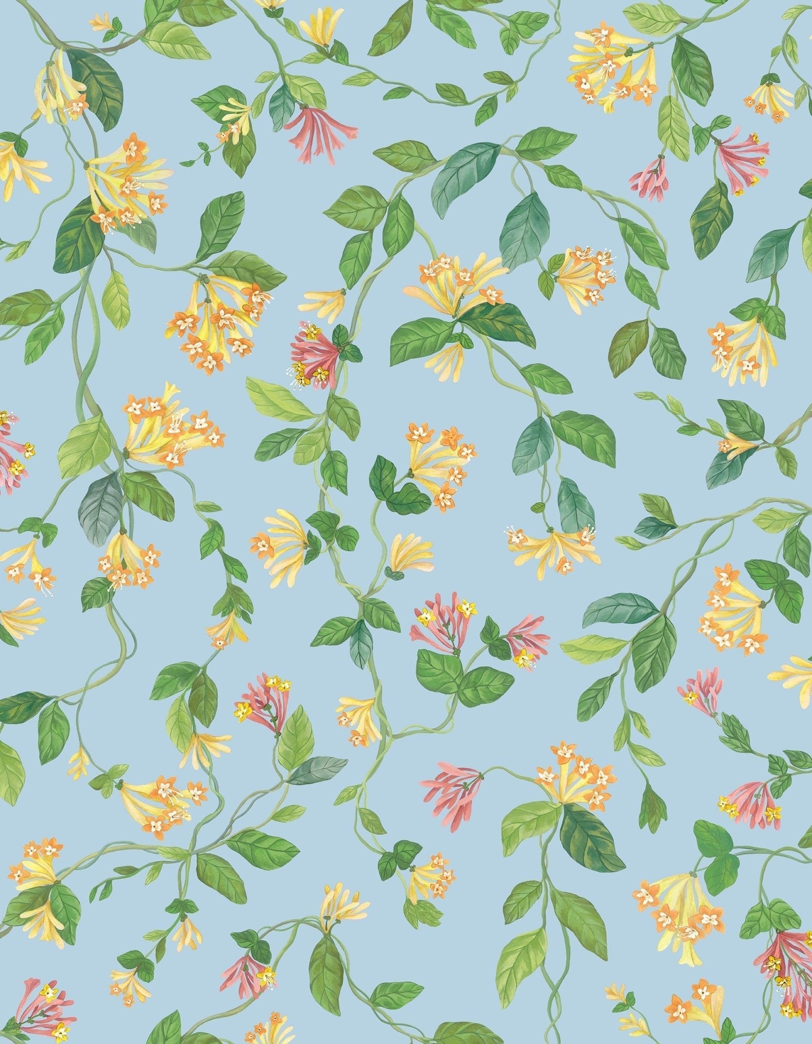 Flora Wallpaper - Buttercup Yellow on Cornflower Blue - 124/3018 - Cole & Son - Premier Wallcovering