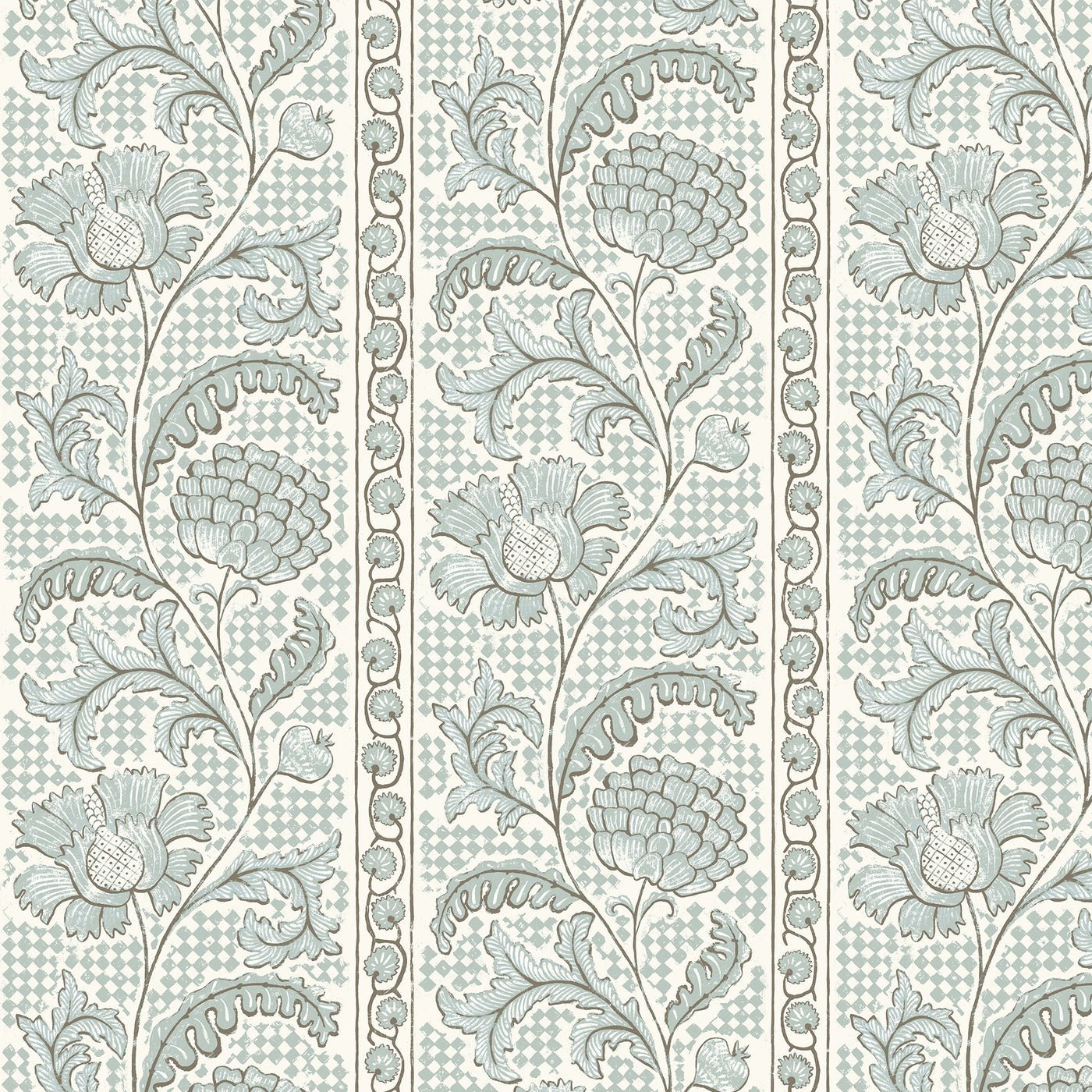 Floral Check Wallpaper - Barton Blue and Cotswold White - Josephine Munsey - JMW-102821 - Premier Wallcovering