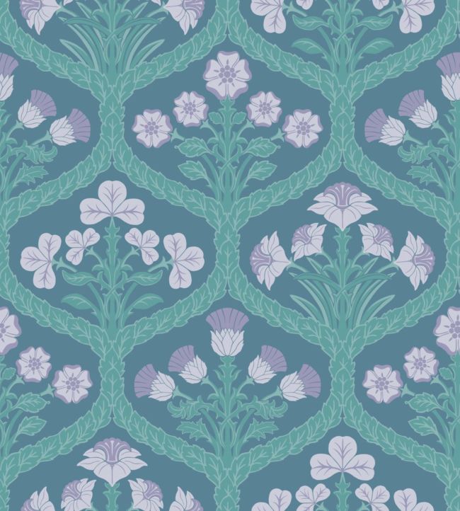 Floral Kingdom Wallpaper - Lilac & Teal on Denim - 116/3011 - Cole & Son - Premier Wallcovering