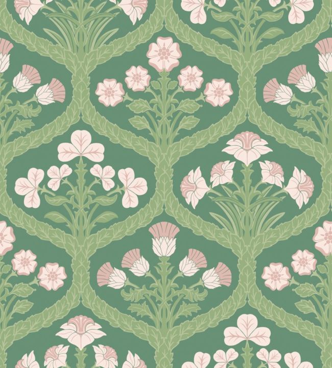 Floral Kingdom Wallpaper - Ballet Slipper & Leaf Green on Forest - 116/3009 - Cole & Son - Premier Wallcovering