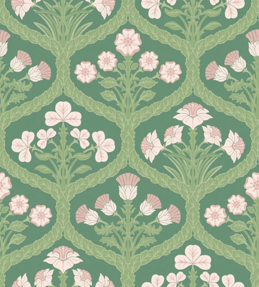 Floral Kingdom Wallpaper - Ballet Slipper & Leaf Green on Forest - 116/3009 - Cole & Son - Premier Wallcovering