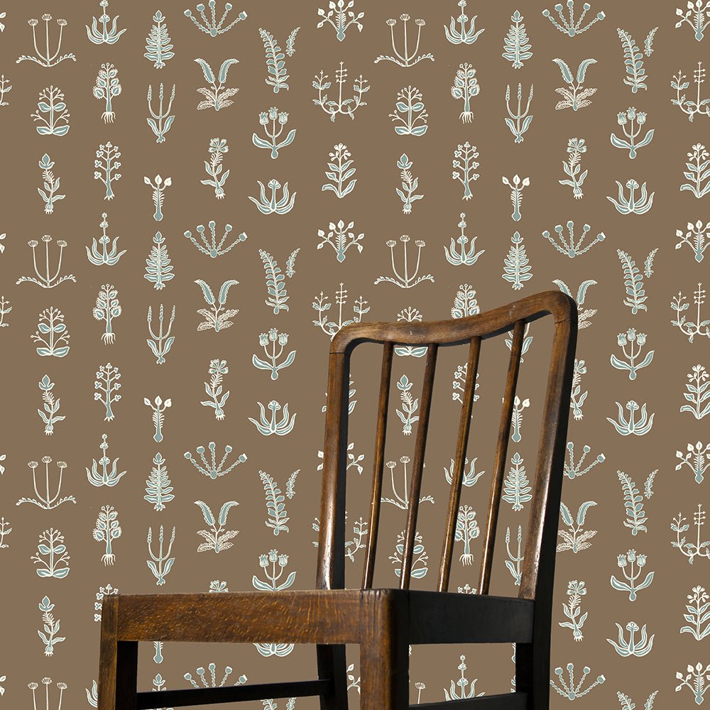 Floral Spot Wallpaper - Clarke White - Osney Blue - Kemp Brown - Josephine Munsey - FLO-017-006-025 - Premier Wallcovering