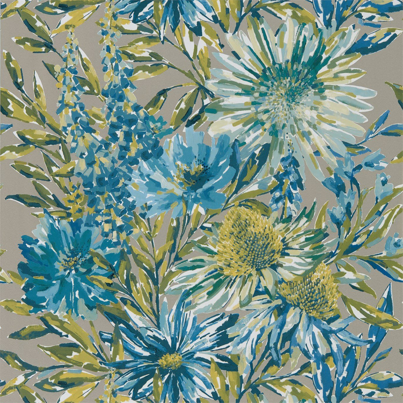 Floreale Wallpaper - Cornflower/Gilver - HSTO111496 - Harlequin - Premier Wallcovering