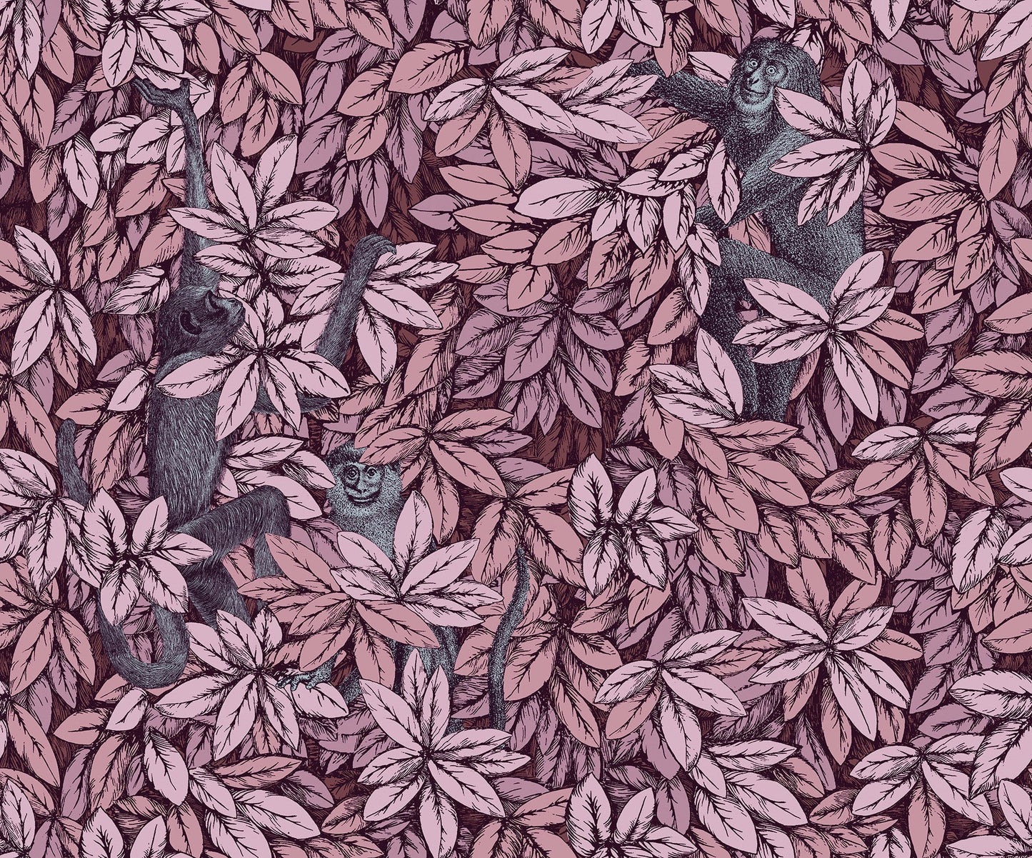 Foglie e Scimmie Wallpaper - Blush with Blue - 123/10048 - Cole & Son - Premier Wallcovering