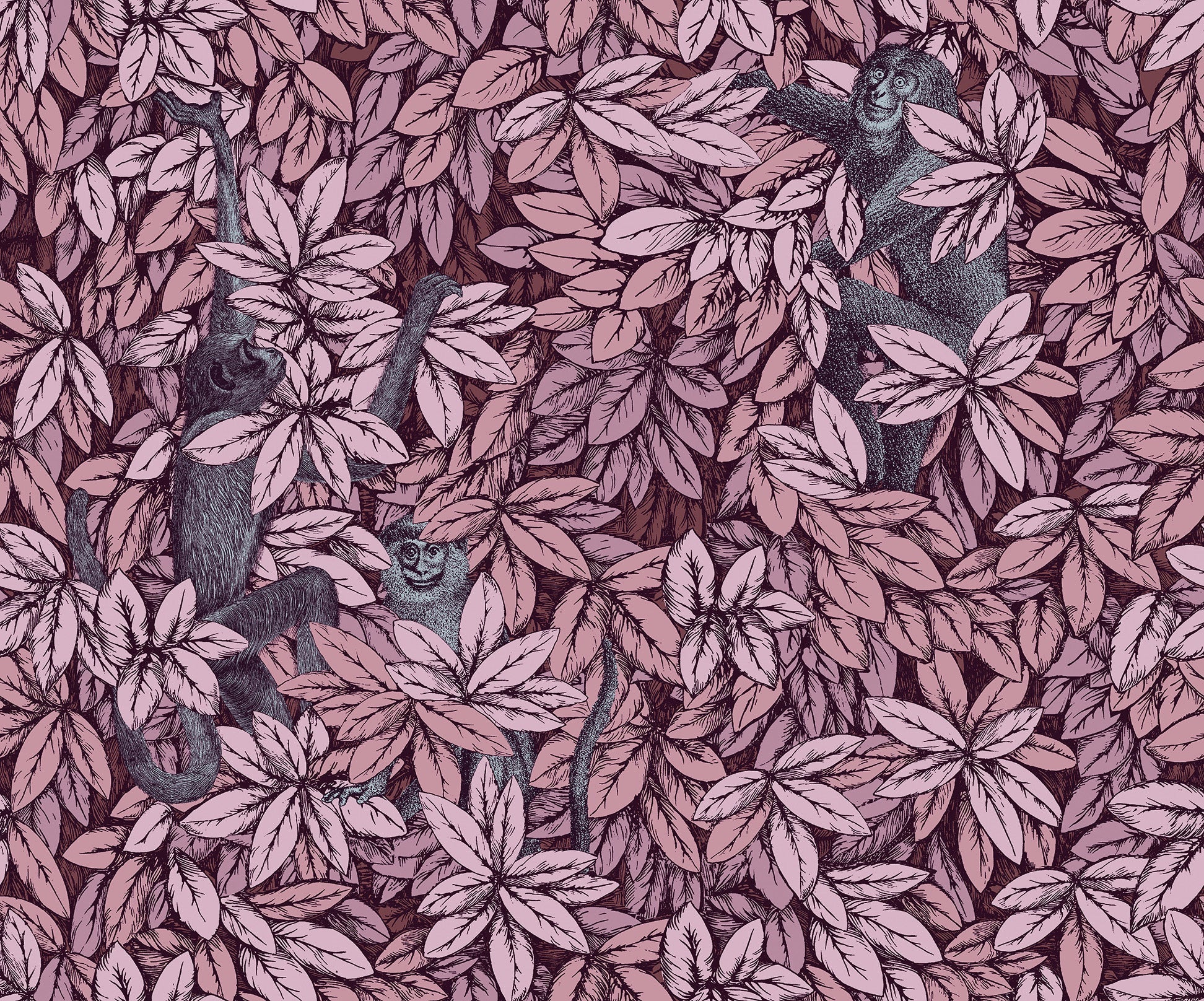 Foglie e Scimmie Wallpaper - Blush with Blue - 123/10048 - Cole & Son - Premier Wallcovering