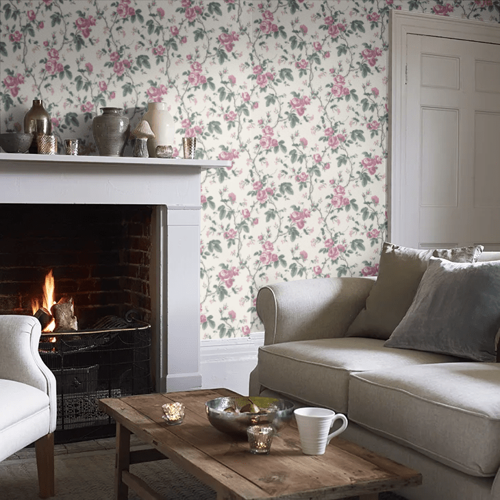 French Roses Wallpaper - Pink / Green - Boråstapeter - 7210 - Premier Wallcovering