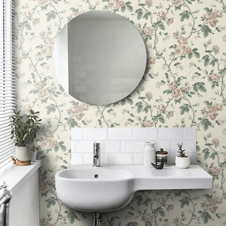 French Roses Wallpaper - Cream / Green - Boråstapeter - 7211 - Premier Wallcovering