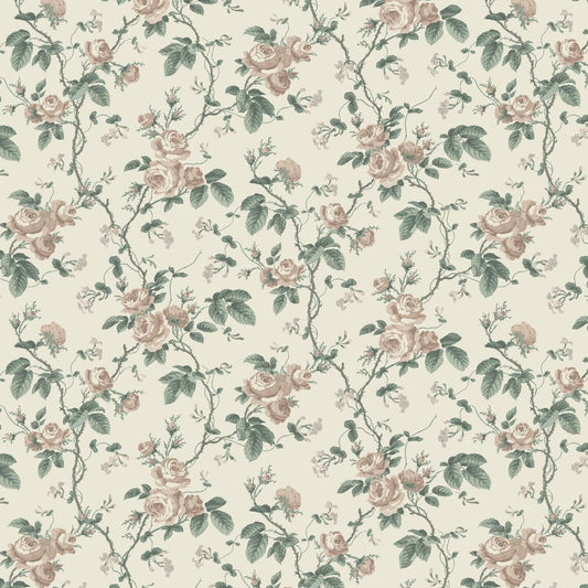 French Roses Wallpaper - Cream / Green - Boråstapeter - 7211 - Premier Wallcovering