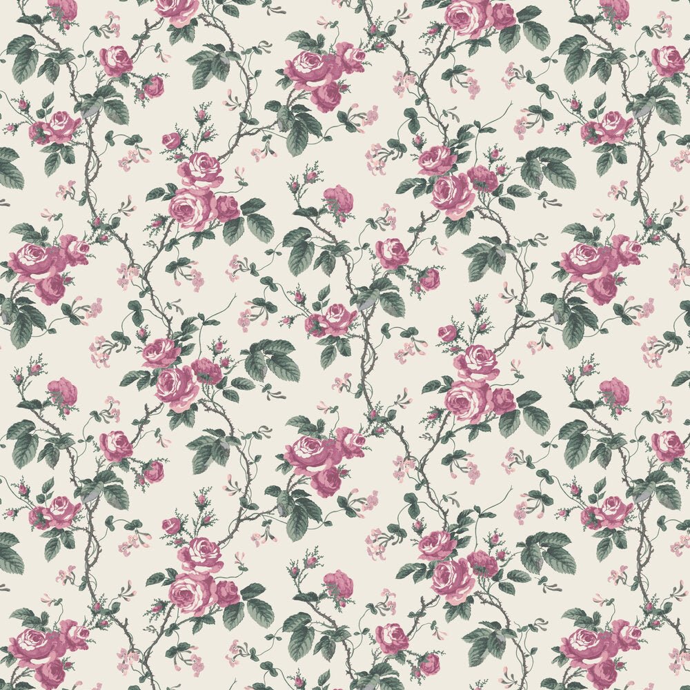 French Roses Wallpaper - Pink / Green - Boråstapeter - 7210 - Premier Wallcovering