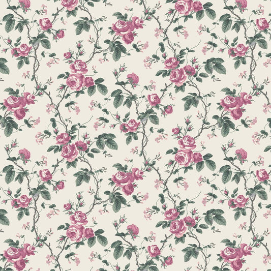 French Roses Wallpaper - Pink / Green - Boråstapeter - 7210 - Premier Wallcovering