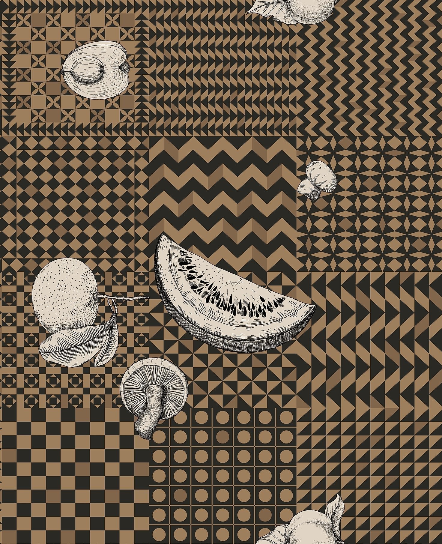 Frutta e Geometrico Wallpaper - Black, White & Gold - 123/6031 - Cole & Son - Premier Wallcovering