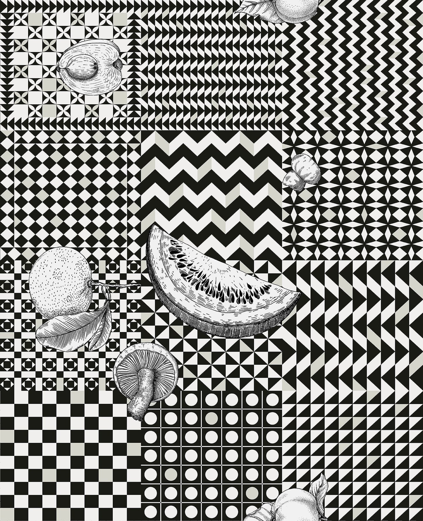 Frutta e Geometrico Wallpaper - Black & White - 123/6030 - Cole & Son - Premier Wallcovering