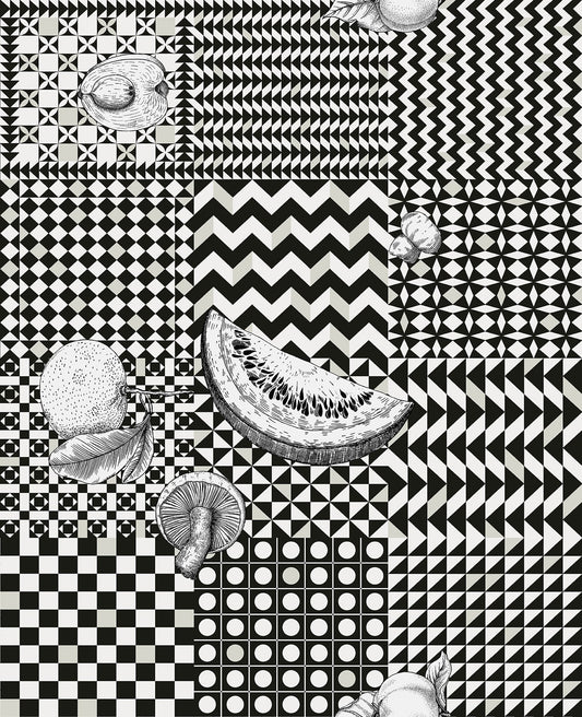 Frutta e Geometrico Wallpaper - Black & White - 123/6030 - Cole & Son - Premier Wallcovering