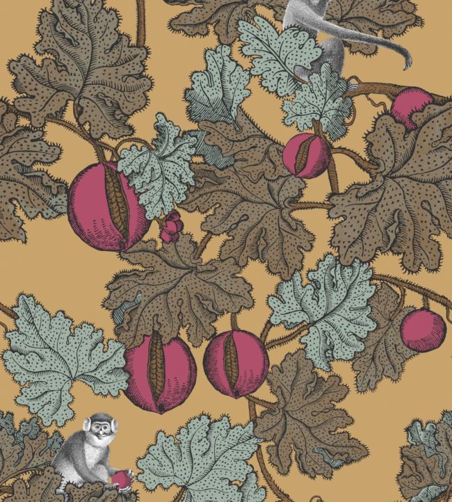 Frutto Proibito Wallpaper - Print Room Blue & Magenta on Metallic Gold - 114/25049 - Cole & Son - Premier Wallcovering