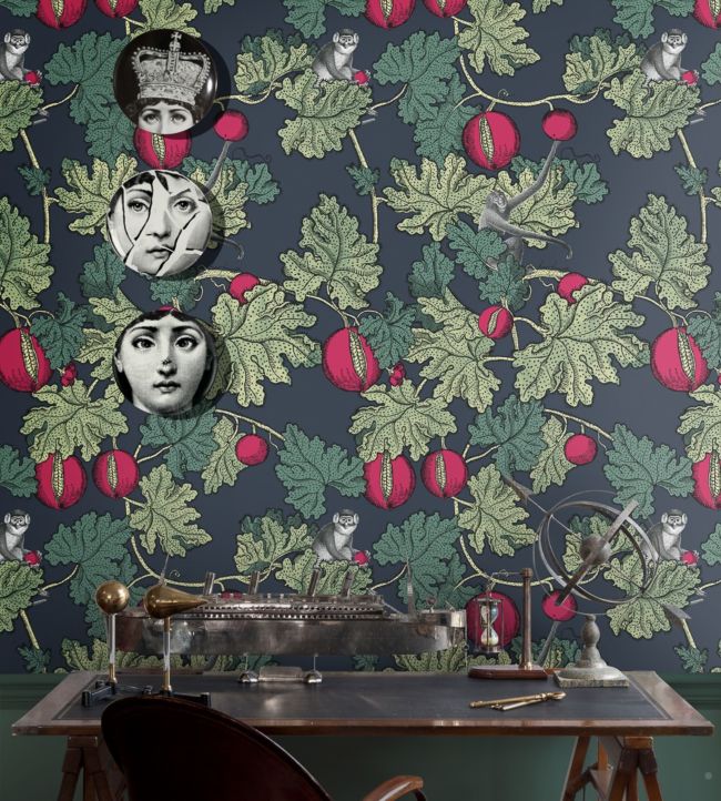 Frutto Proibito Wallpaper - Sage & Magenta on Ink - 114/1001 - Cole & Son - Premier Wallcovering