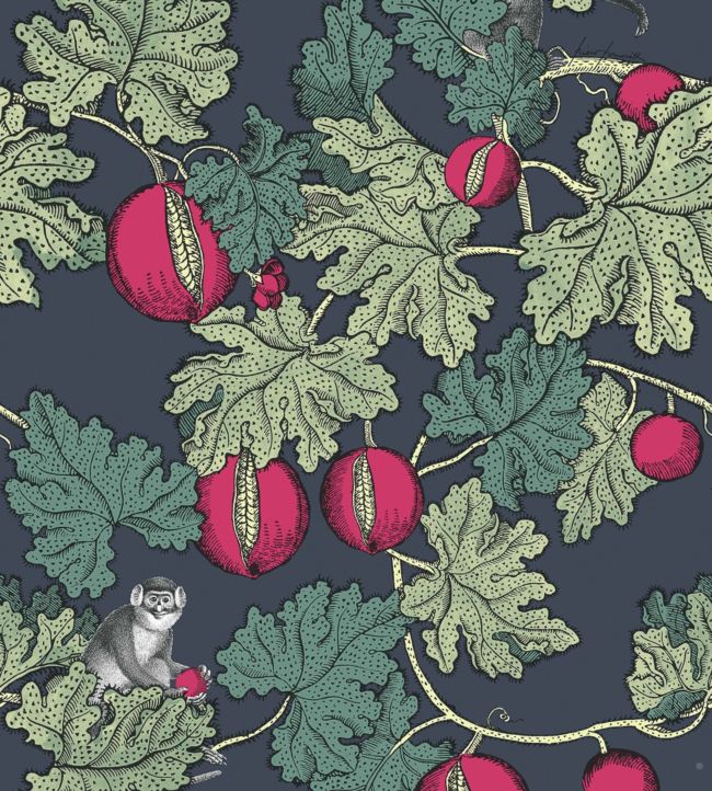 Frutto Proibito Wallpaper - Sage & Magenta on Ink - 114/1001 - Cole & Son - Premier Wallcovering